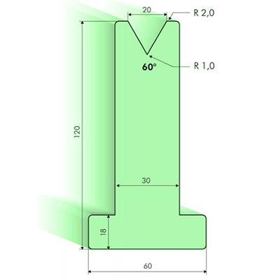 Т-образная матрица 60° с высотой Н=120мм